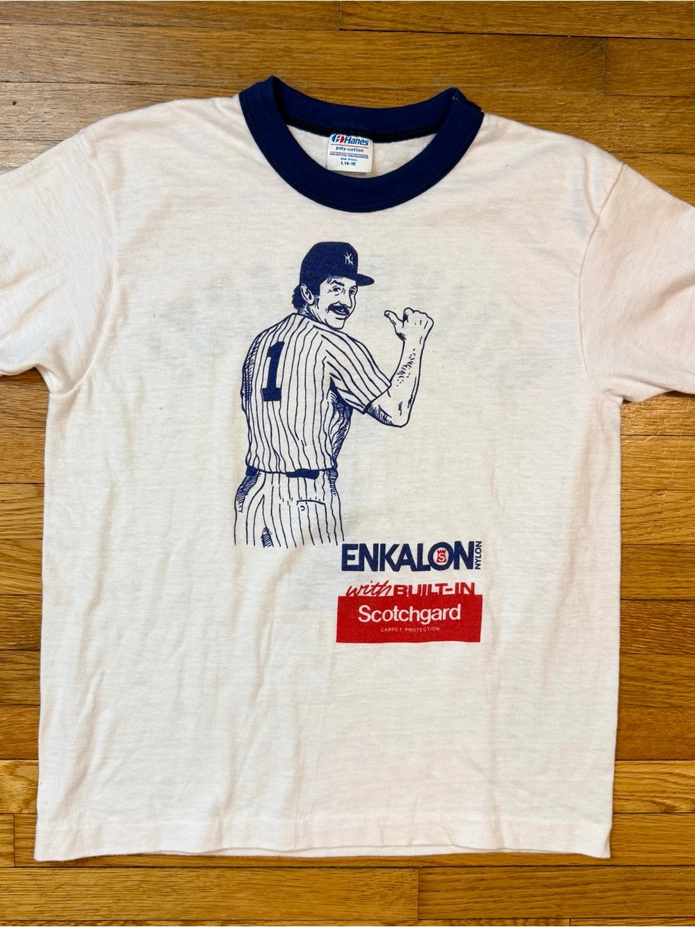 VTG 1983 New York Yankees Billy Martin Promo Ringer T-Shirt, Kids Size 14-16